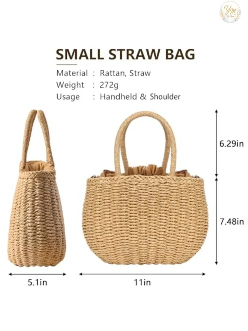 Women's Straw Hobo Bag, Handwoven Beach Crossbody Purse, Rattan Shoulder Tote,